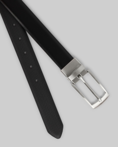 Black Textured Reversible Leather Belt 