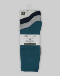 3 Pack Blue, Grey & Navy Bamboo Blend Socks